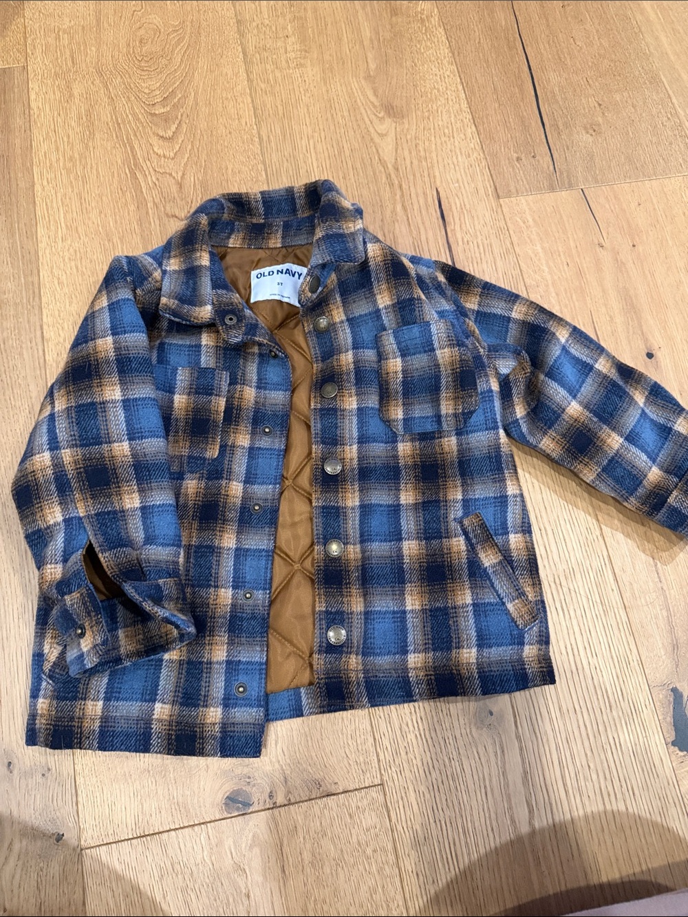 Old Navy Blue and Brown Plaid Quilted-Lined Kids Jacket